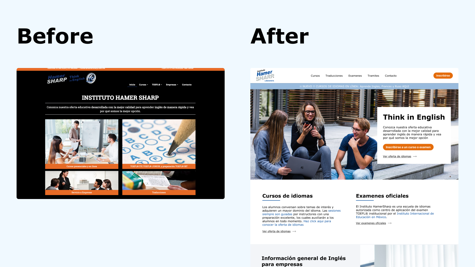 Before and After images of the website